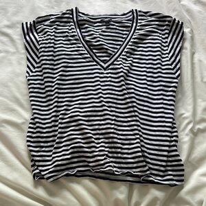 [express] Black and White Striped Boxy Short Sleeve Tee